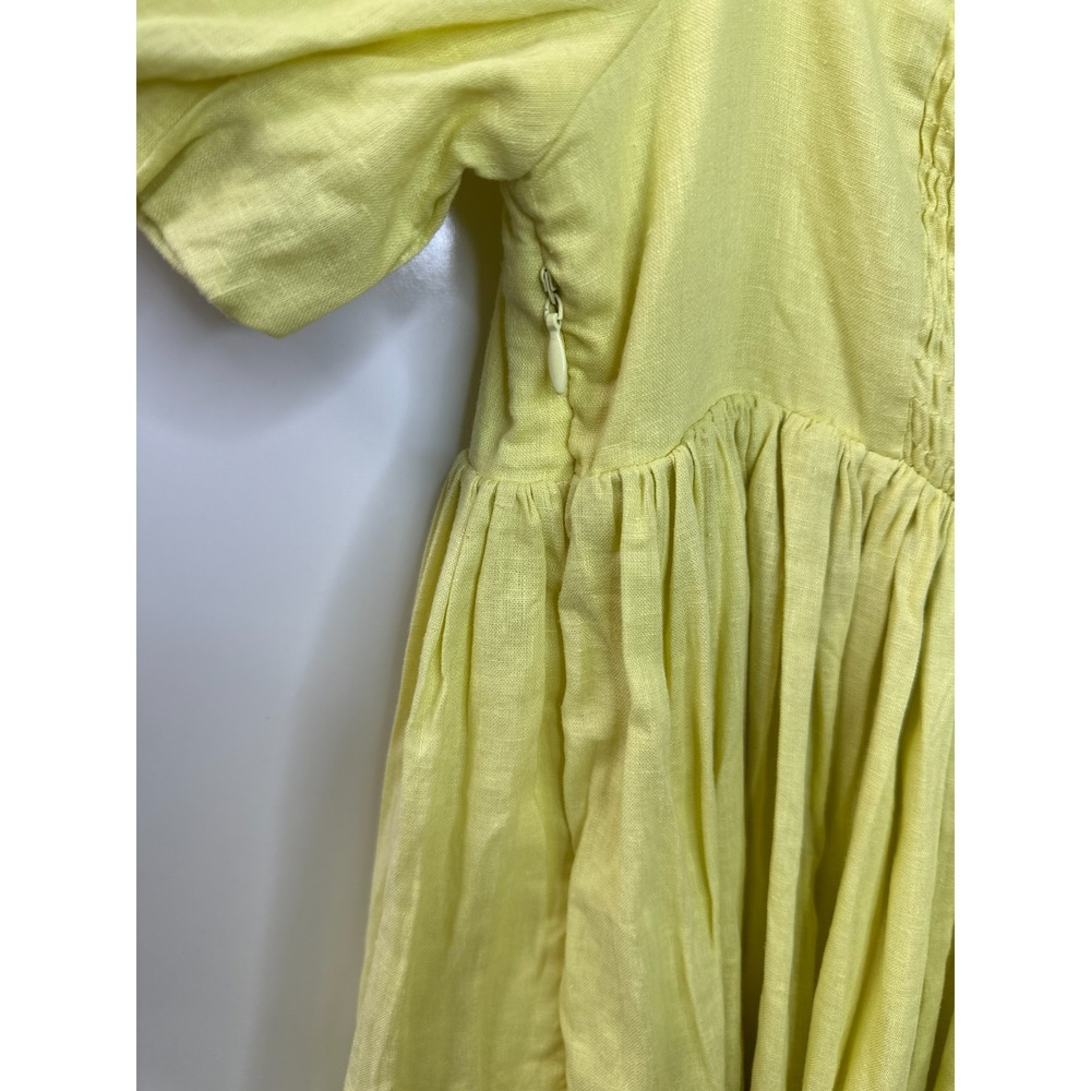 Mable Butter Yellow Linen Blend Puff Sleeve Mini Dress Large Babydoll Coquette - Picture 8 of 16